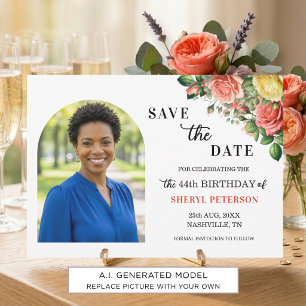 Elegant Floral Photo 44th Birthday Party Save The Date