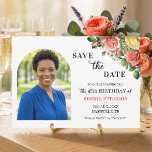 Elegant Floral Photo 45th Birthday Party  Save The Date