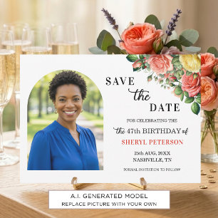 Elegant Floral Photo 47th Birthday Party Save The Date