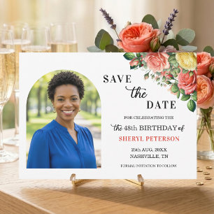 Elegant Floral Photo 48th Birthday Party  Save The Date