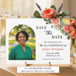Elegant Floral Photo 52nd Birthday Party Save The Date
