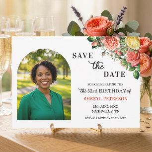 Elegant Floral Photo 53rd Birthday Party  Save The Date