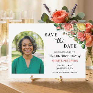 Elegant Floral Photo 54th Birthday Party  Save The Date