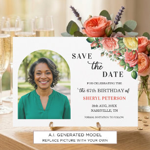 Elegant Floral Photo 67th Birthday Party Save The Date