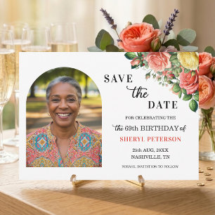 Elegant Floral Photo 69th Birthday Party  Save The Date