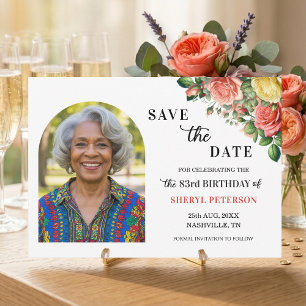 Elegant Floral Photo 83rd Birthday Party  Save The Date