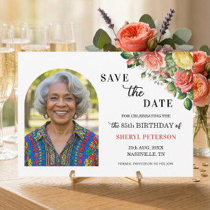 Elegant Floral Photo 85th Birthday Party  Save The Date