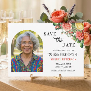 Elegant Floral Photo 87th Birthday Party  Save The Date