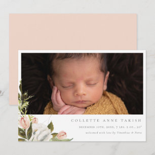 Elegant Floral Photo Birth Announcement