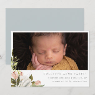 Elegant Floral Photo Birth Announcement