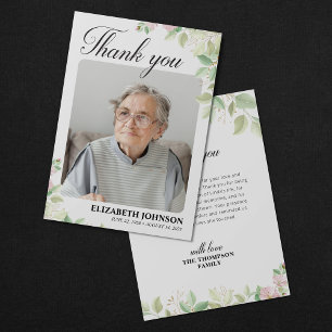Elegant Floral Photo Funeral Memorial Thank You Card