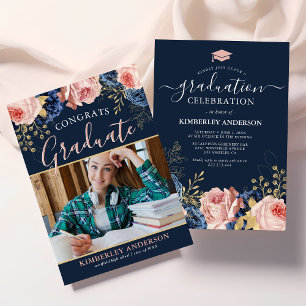Elegant Floral Photo Graduation Party Invitation