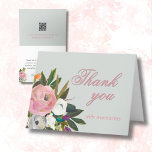 Elegant Floral Photo Link 90th Birthday Party  Thank You Card<br><div class="desc">Conclude this special 90th birthday celebration in a elegant style with this beautifully hand painted thank you card with colourful yet gentle flowers -- leading with blush pink and greenery, yet adding interesting other touches of colour. The text can be personalized for your party including the guest of honour's age....</div>