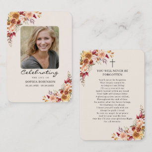 Elegant Floral Photo Memorial Cream Prayer Card