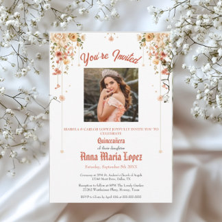 Elegant Floral Photo Mis Quince Quinceañera 15th  Acrylic Invitations