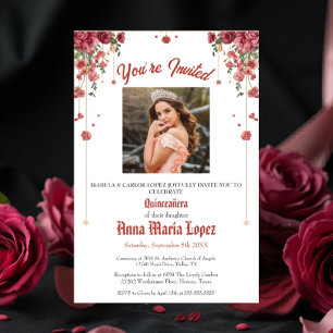 Elegant Floral Photo Mis Quince Quinceañera 15th Acrylic Invitations