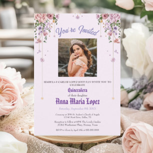 Elegant Floral Photo Mis Quince Quinceañera 15th Invitation