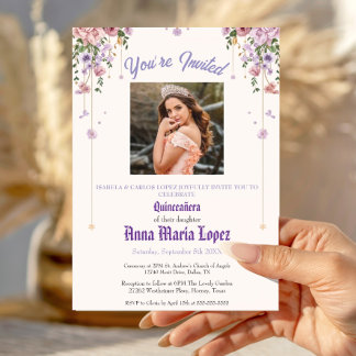 Elegant Floral Photo Mis Quince Quinceañera 15th  Invitation