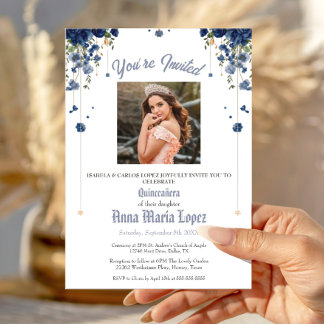Elegant Floral Photo Mis Quince Quinceañera 15th  Invitation