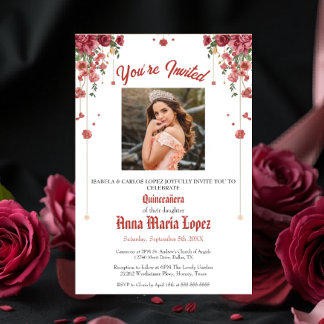 Elegant Floral Photo Mis Quince Quinceañera 15th Invitation