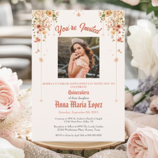 Elegant Floral Photo Mis Quince Quinceañera 15th  Invitation