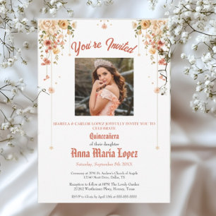 Elegant Floral Photo Mis Quince Quinceañera 15th Invitation