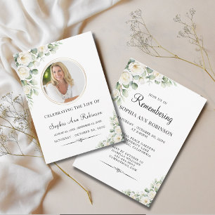 Elegant Floral Photo Modern Funeral Memorial  Invitation