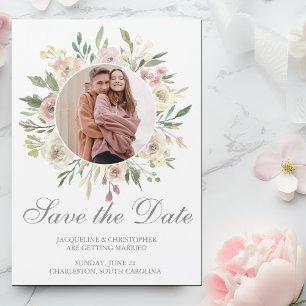 Elegant Floral Photo Save the Date Magnetic Card