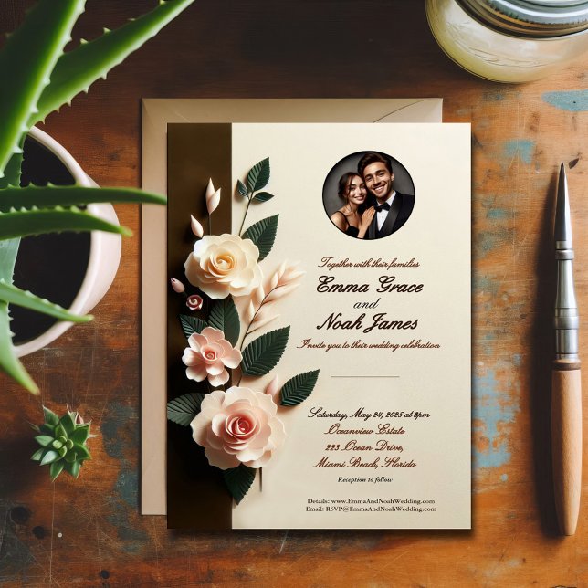 Elegant Floral Photo Wedding Invitation (Creator Uploaded)