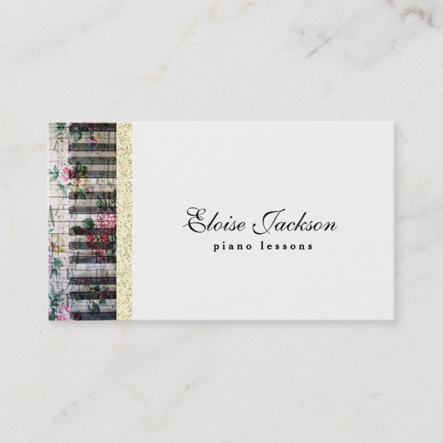 elegant floral piano lessons design business card (Front)
