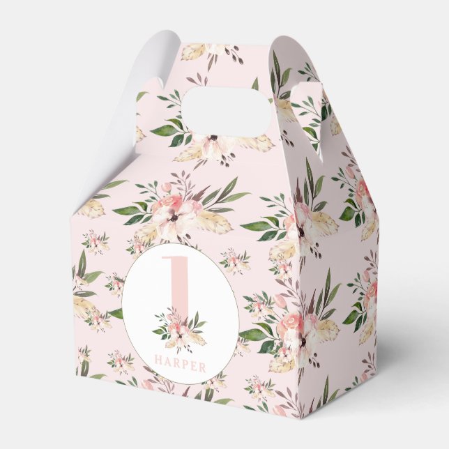 Elegant floral pink birthday  favor box (Front Side)