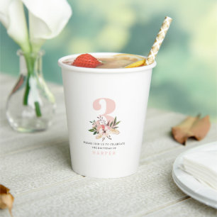 Elegant floral pink birthday  paper cups