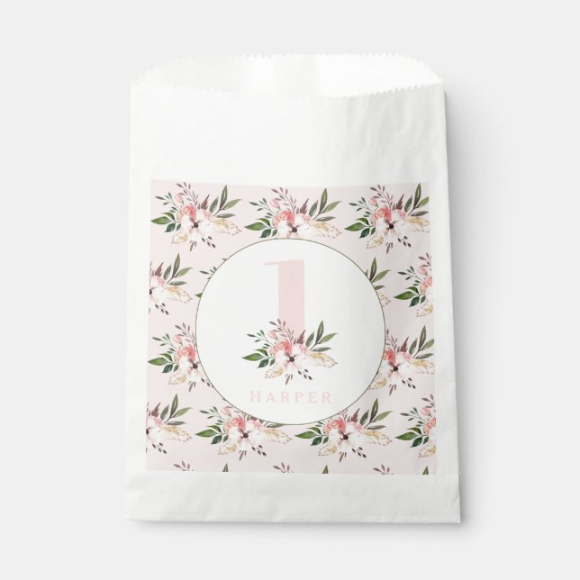 Elegant floral pink birthday party  favour bag (Front)
