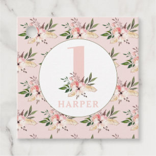 Elegant floral pink birthday party  favour tags
