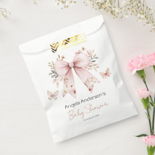 Elegant Floral Pink Bow Girl Baby Shower Favour Bag