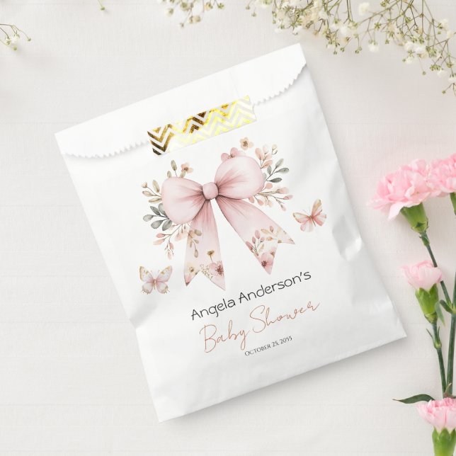 Elegant Floral Pink Bow Girl Baby Shower Favour Bag (Sealed)