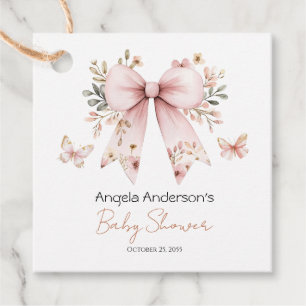 Elegant Floral Pink Bow Girl Baby Shower Favour Tags