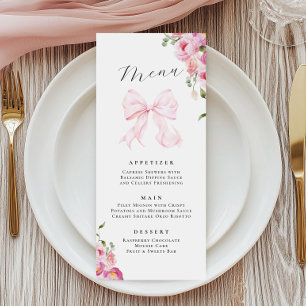 Elegant Floral Pink Bow Menu Invitation