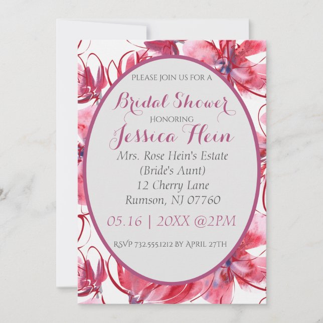 Elegant Floral Pink Bridal Shower Invitations (Front)