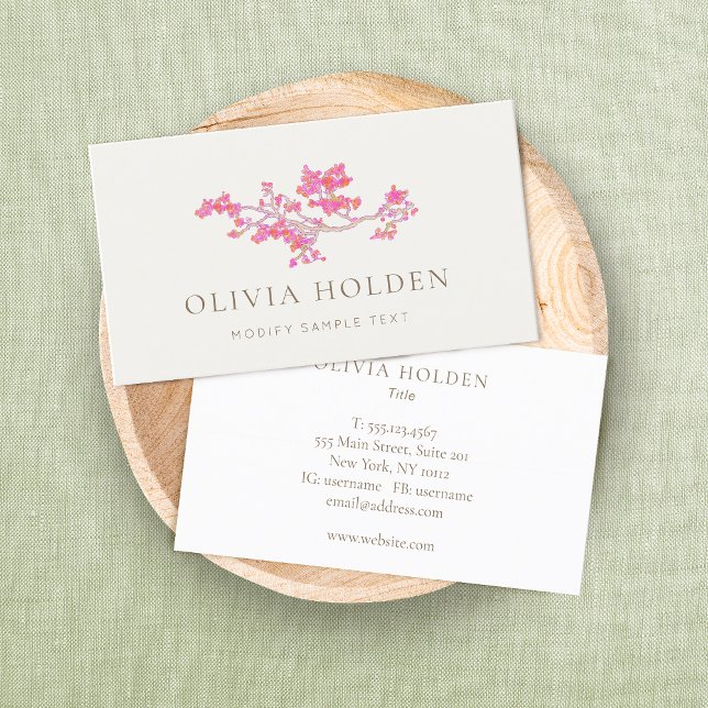 Elegant Floral Pink Cherry Blossom  Business Card (Creator Uploaded)