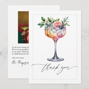 Elegant Floral Pink Cocktail Bridal Shower Photo Thank You Card