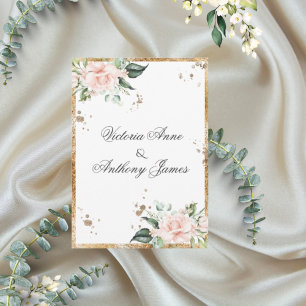 Elegant Floral Pink Gold Script Wedding Invitation