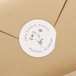 Elegant Floral Pink & Green Bridal Shower Address Classic Round Sticker