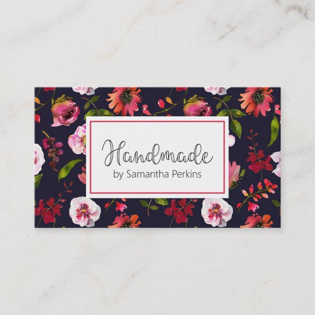 Elegant Floral Pink Handmade Business Card (Front)