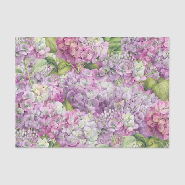 Elegant Floral Pink Hydrangea Pattern Decoupage Tissue Paper (Front)