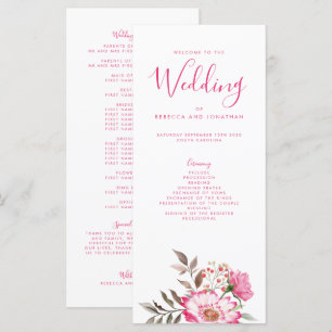 Elegant Floral Pink Minimal Wedding Program