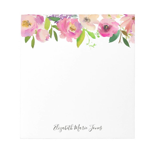Elegant Floral Pink Pastel Watercolor Peony Notepad (Front)