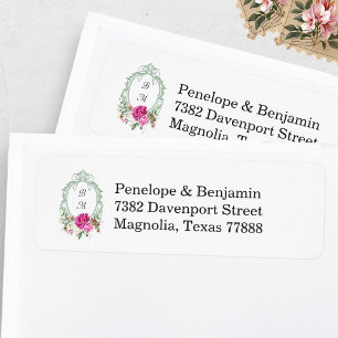 Elegant Floral Pink Peony Monogram Wedding Address