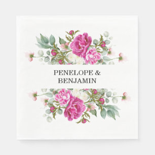 Elegant Floral Pink Peony Monogram Wedding Napkin