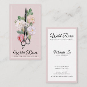 Elegant Floral Pink Roses Hairstylist  Business Card